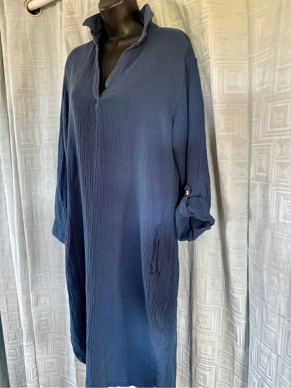 Soft Gauze cotton midi dress by RipSkirt in  Slate blue  Sz M